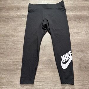Nike Leggings Women's 1X Sportswear Black White LOGO Hi Rise Leggings YOGA PANT